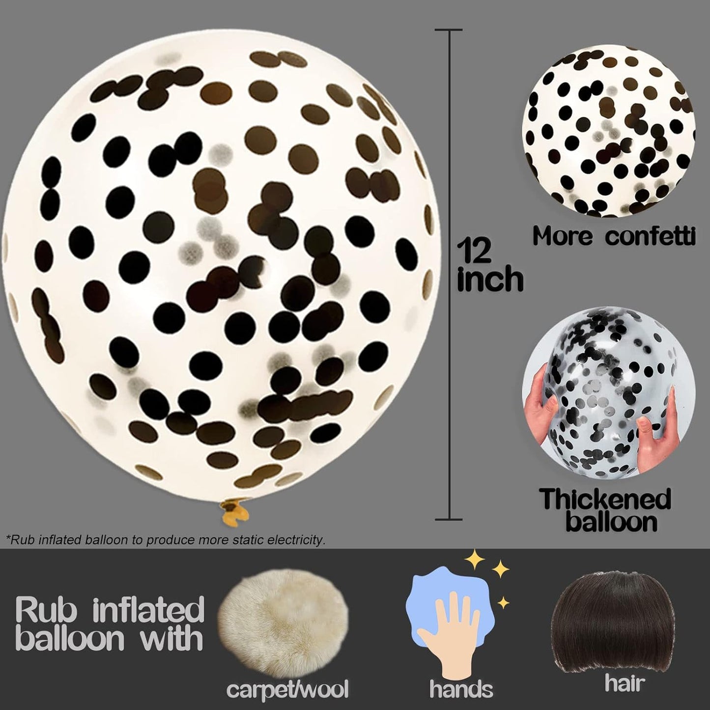 Black Confetti Balloons, 25 Pcs Thickened 12 Inch Clear Latex Balloon with Confetti Inside for Birthday Party New Year Engagement Bridal Shower Baby Shower Graduation Party Decorations Supplies