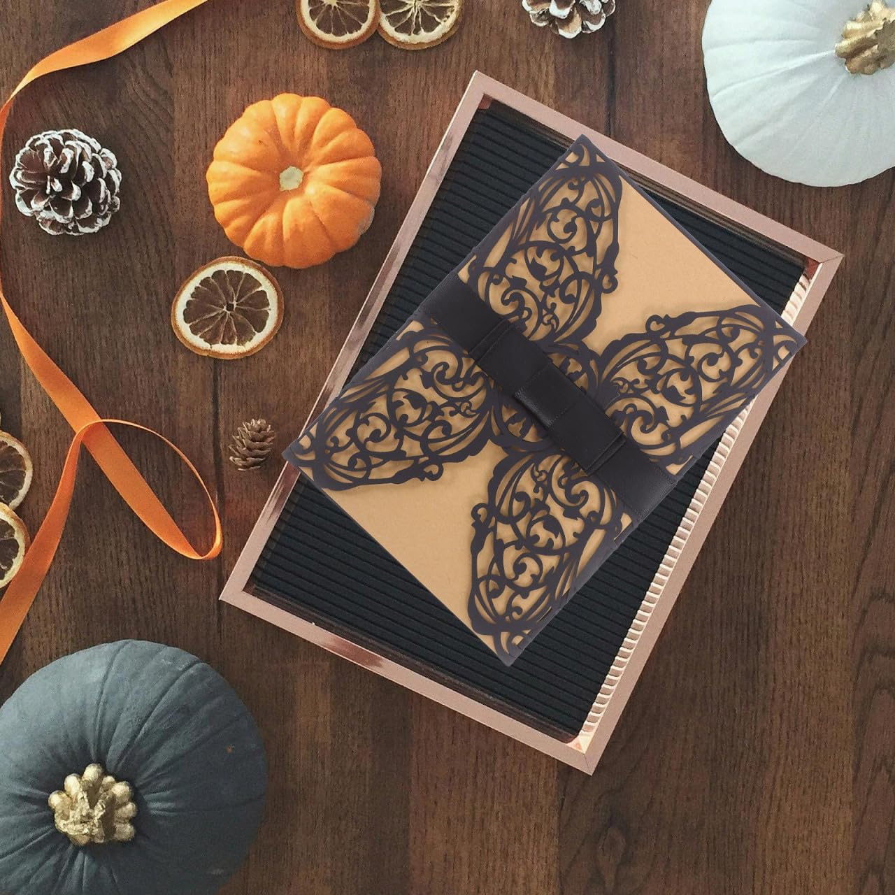 STOBOK Halloween Party Invitations - 10pcs Laser Cut Invitation Cards with Envelopes and Bowknots - Black Hollow Card Kits for Horror Party Supplies Weddings Baby Showers Event Celebrations 7.1x4.9in