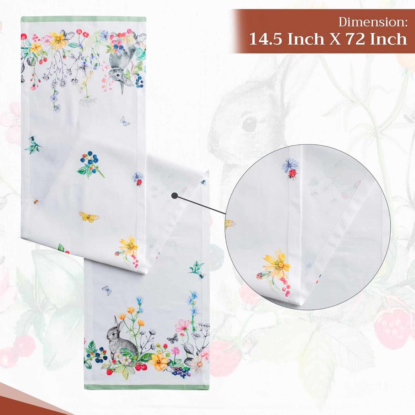 Maison d' Hermine Table Runner 100% Cotton Single Layer Table Runners 72 inches Long Decorative for Home Kitchen Dining Party Baby Shower Wedding Bridal Shower Spring Summer (Printemps, 14.50" x 72")