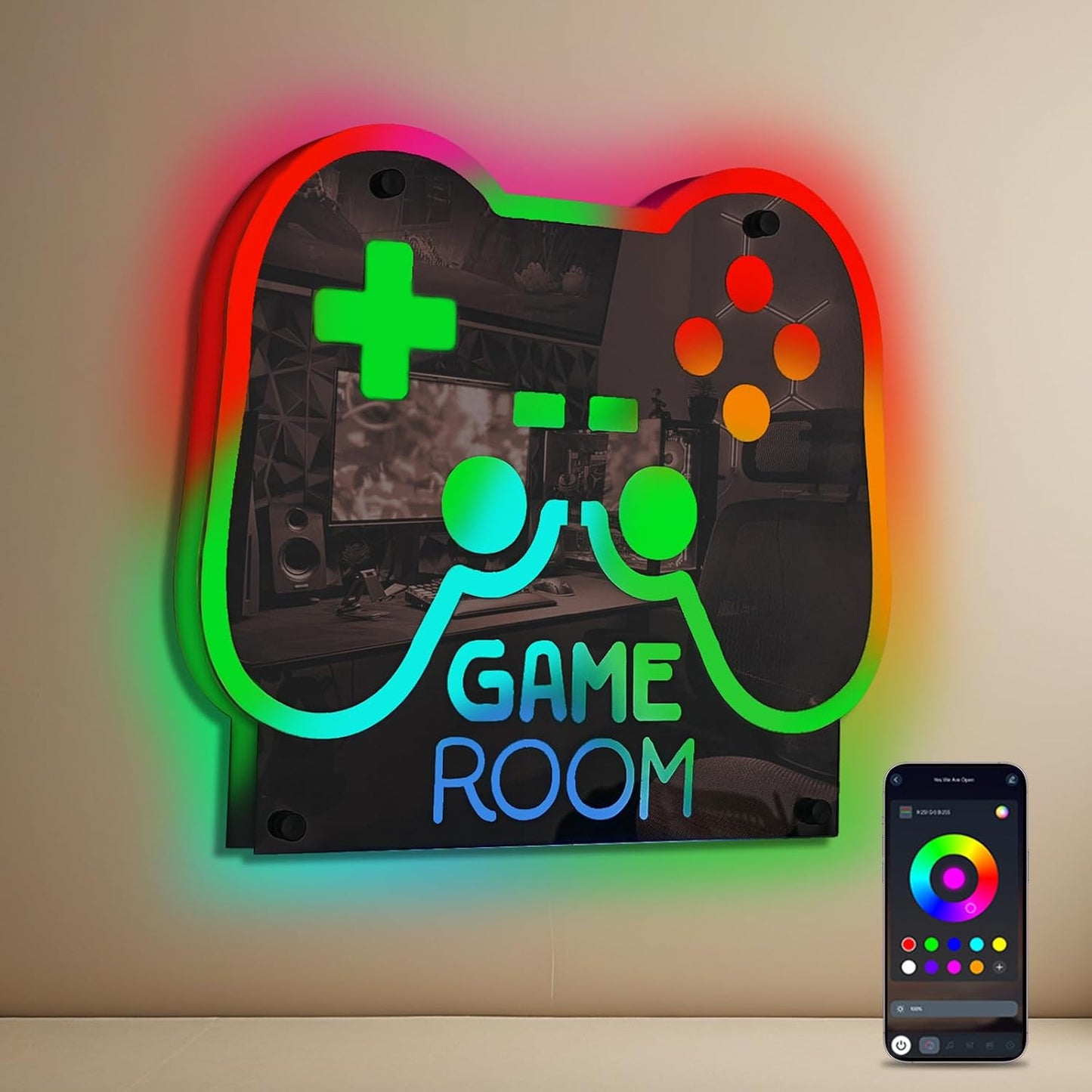 Ineonlife Game Room Controller Neon Sign Mirrored Colorful LED Lights for Gaming Room Decor Light Up Signs for Teen Boy Bedroom Decoration Best Gift for Kids 12.6 x 14.17 inches USB Powerd
