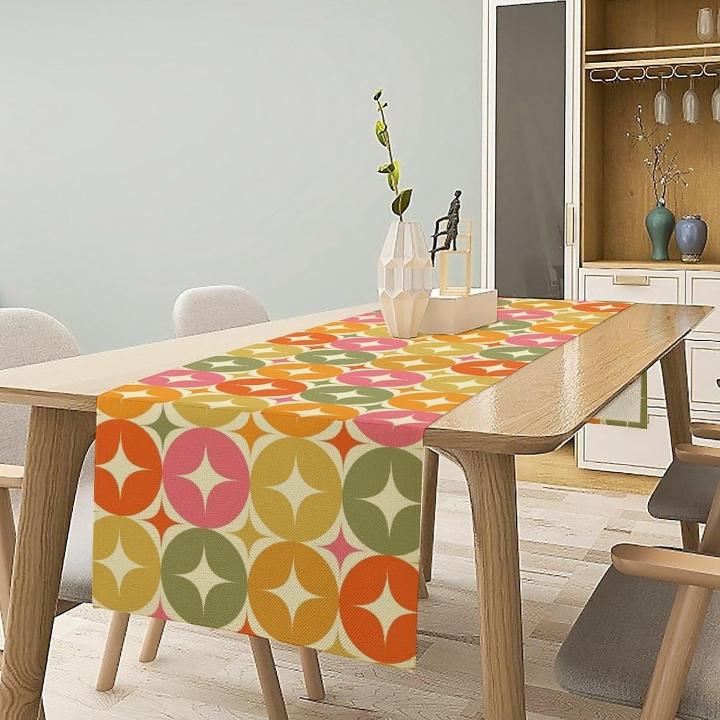 Mid Century Table Runner, Flag Retro Atomic Starburst 1950s Abstract Geometric Space Tabletop Decoration for Home Kitchen Restaurant Table Flag 13x120 Inch