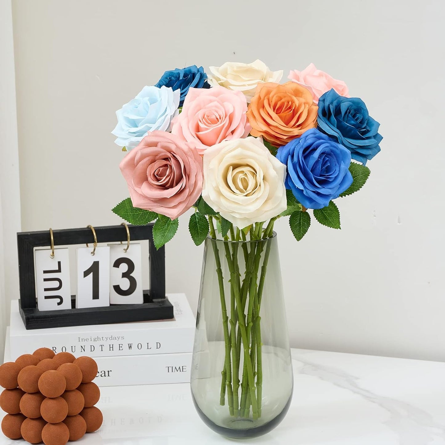 Artificial Rose 10pcs Open Flower Bouquet Faux Rose Stems for Wedding Arrangement, Bridal Bouquet, Centerpiece, Fake Faux Silk Flowers (Grey)