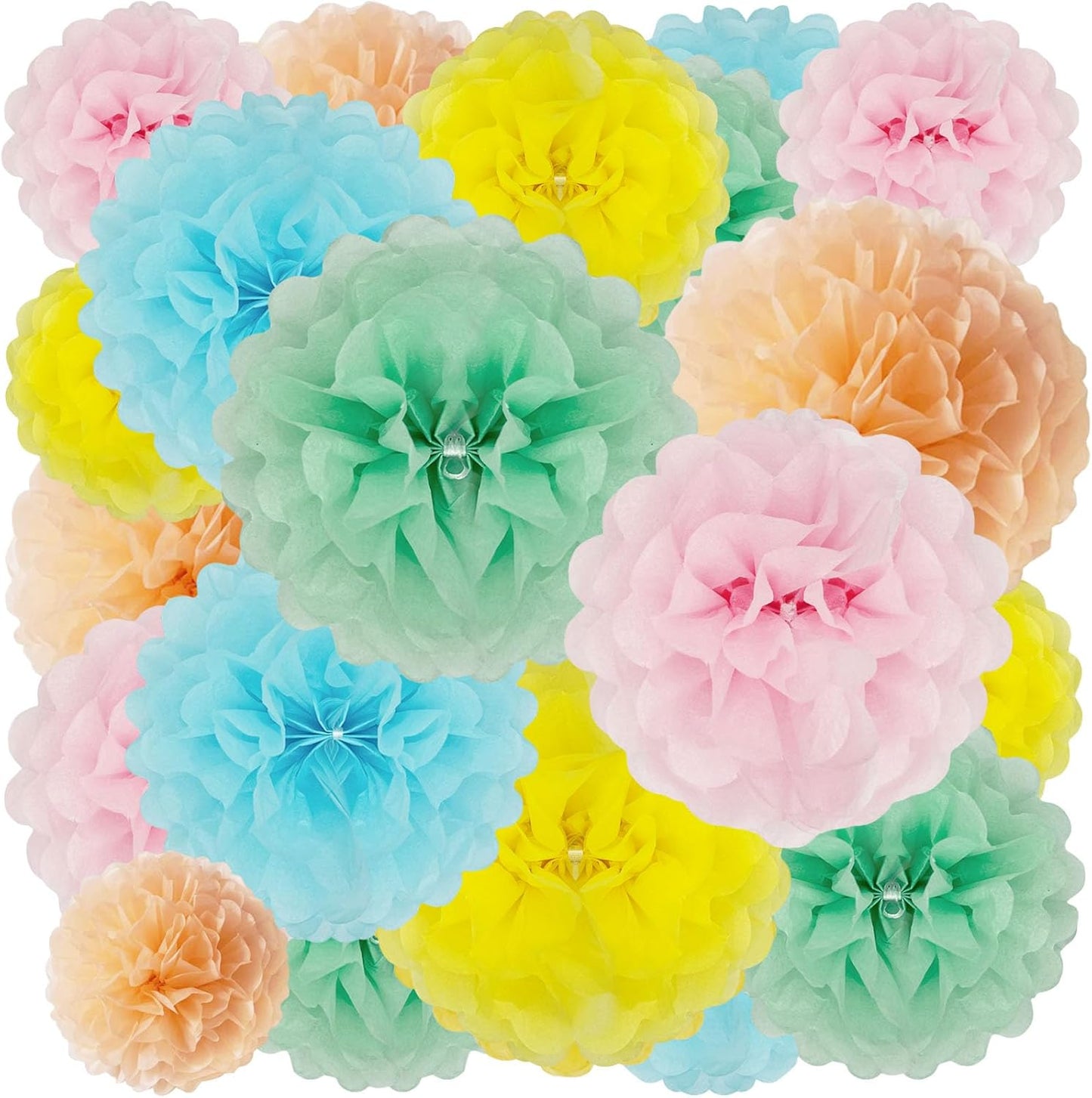 Tissue Paper Pom Poms, Light Colorful Tissue Paper Flowers, Hanging Flower Balls for Easter Weddings Fiesta Parties Birthday Baby Showers Classroom Decoration (20Piece Set-6/10/12/14Inch)