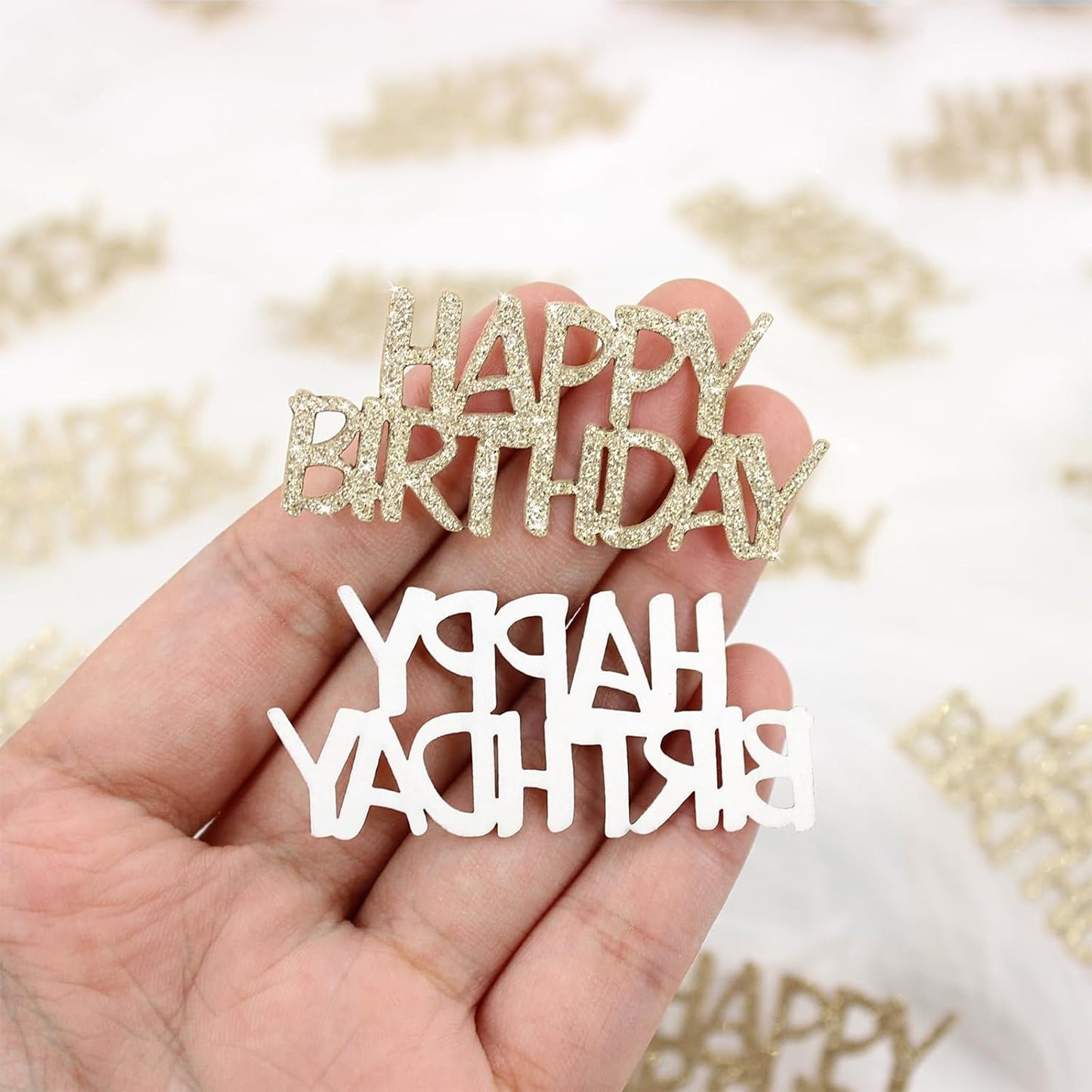 Champagne-Gold Happy Birthday Confetti for Tables Light Gold Glitter Birthday Party Table Scatters for Adult/Kids Birthday Anniversary DIY Crafts Party Supplies 100PC