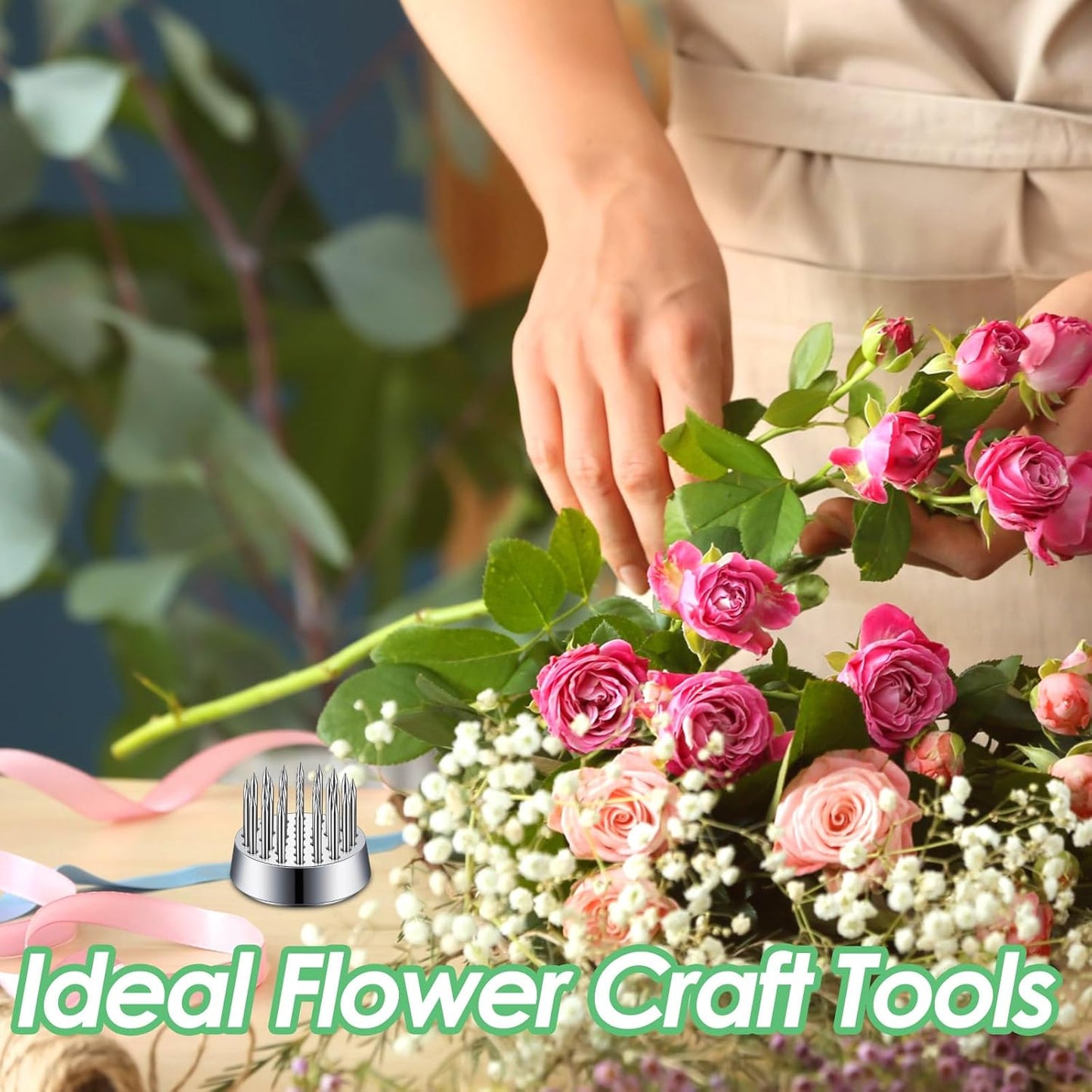 Kritkin 24 Pieces Flower Frogs Holder Mini Floral Round Flower Japanese Arranger Fixed Pin Holder for Arrangements Floral Plant Small Vase Ikebana Decoration Supplies Plant Fixation(0.9 Inch,Silver)