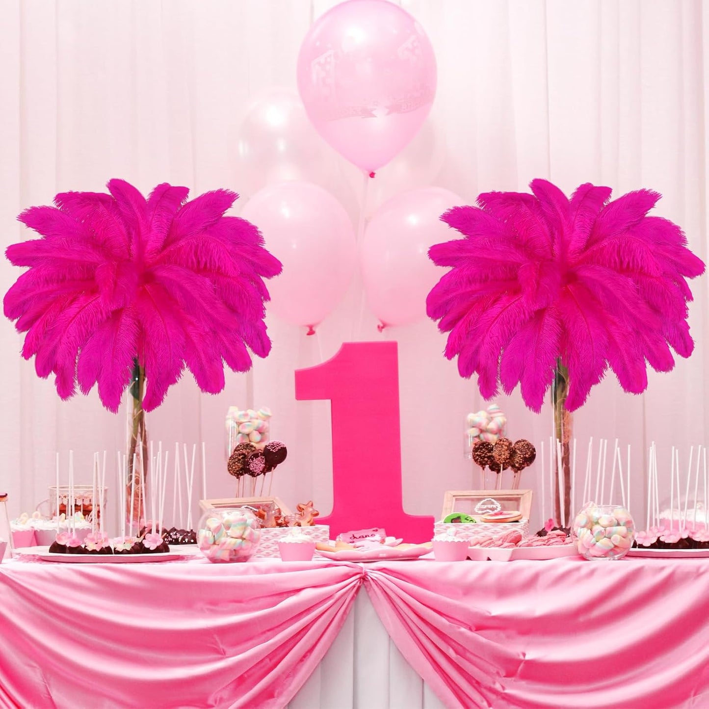 Maitys 90 Pcs Large Natural Ostrich Feathers Bulk 14-16 Inch (35-40cm) 12-14 Inch (30-35cm) 10-12 Inch (25-30cm) Ostrich Feathers Plumes for Centerpieces Wedding(Fuchsia)