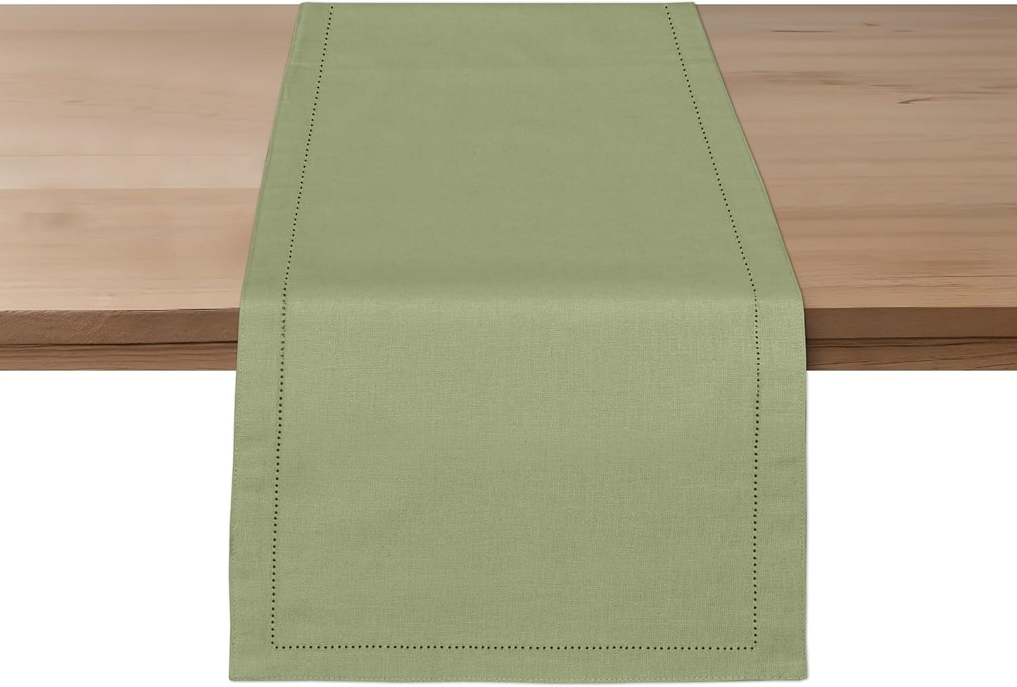Ruvanti Linen Table Runner 90 Inches, Classic Hemstitch, Washable, Reusable, Non-Slipping, Stain Resistant- Perfect for Parties, Weddings, Dinners, Thanksgiving, Christmas, Indoor use – Olive