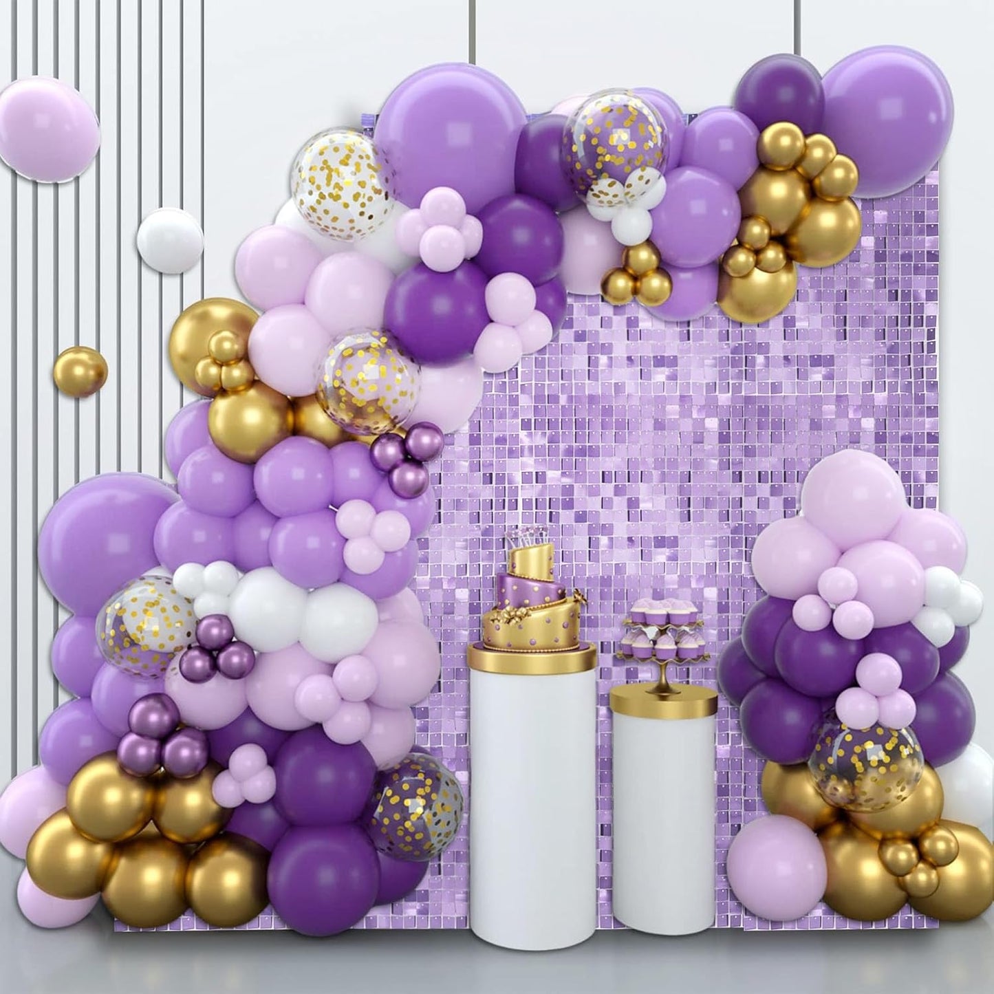 24PCS Light Purple Shimmer Wall Backdrop, Square Sequin Photo Backdrops Panel, Glitter Wall Background for Birthdays, Weddings, Halloween, Engagements, Disco Bachelorette Party Decoration (4FTx6FT)