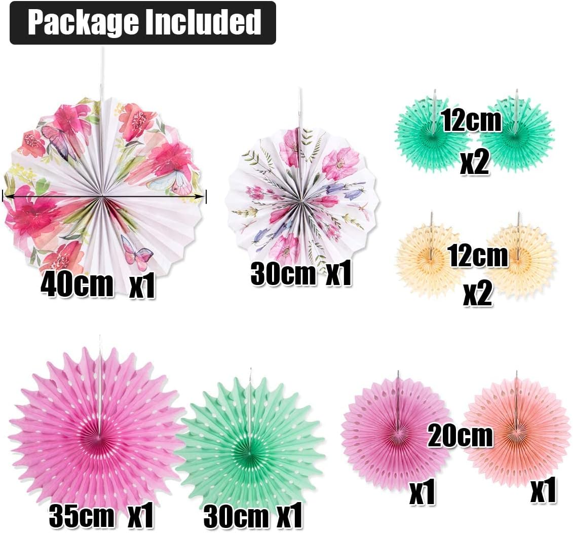 SUNBEAUTY Pack of 10 Paper Flowers Decorations for Wall Paper Fans Classroom Decoration Paper Floral Backdrop Decor Paper Flower Wall Decor for Tea Party Birthday Baby Shower Wedding Spring