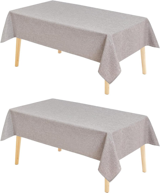Hiasan 2 Pack Faux Linen Rectangle Tablecloth - Wrinkle and Stain Resistant Washable Table Cloth for Kitchen Dining Room Holiday Table Cover for Party Dinner, Stone, 60 x 102 Inch