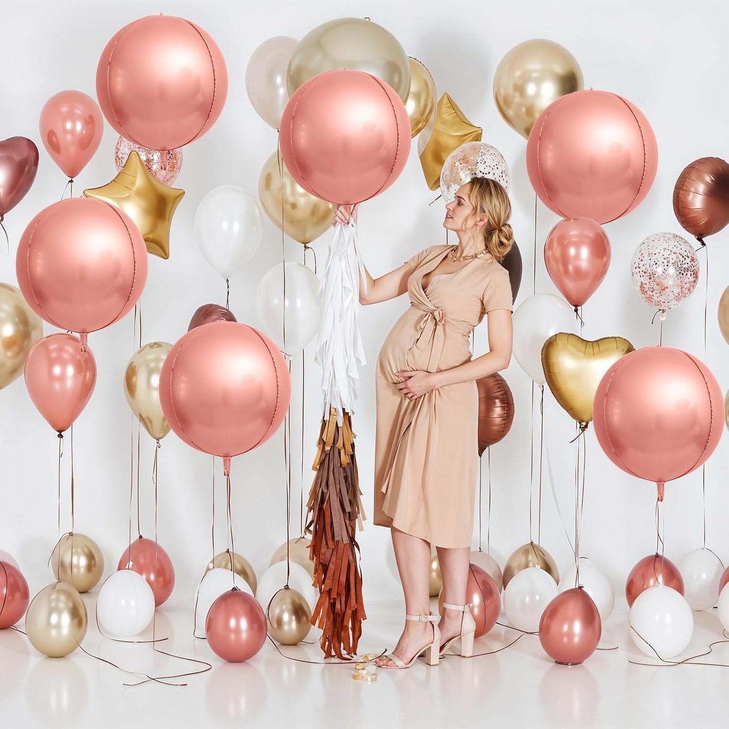 6Pcs Rose Gold Round Foil Balloons,Giant 4D Round Ball Balloons,22 Inch Metallic Rose Gold Balloon for Birthday Wedding Graduation Prom Party Decorations