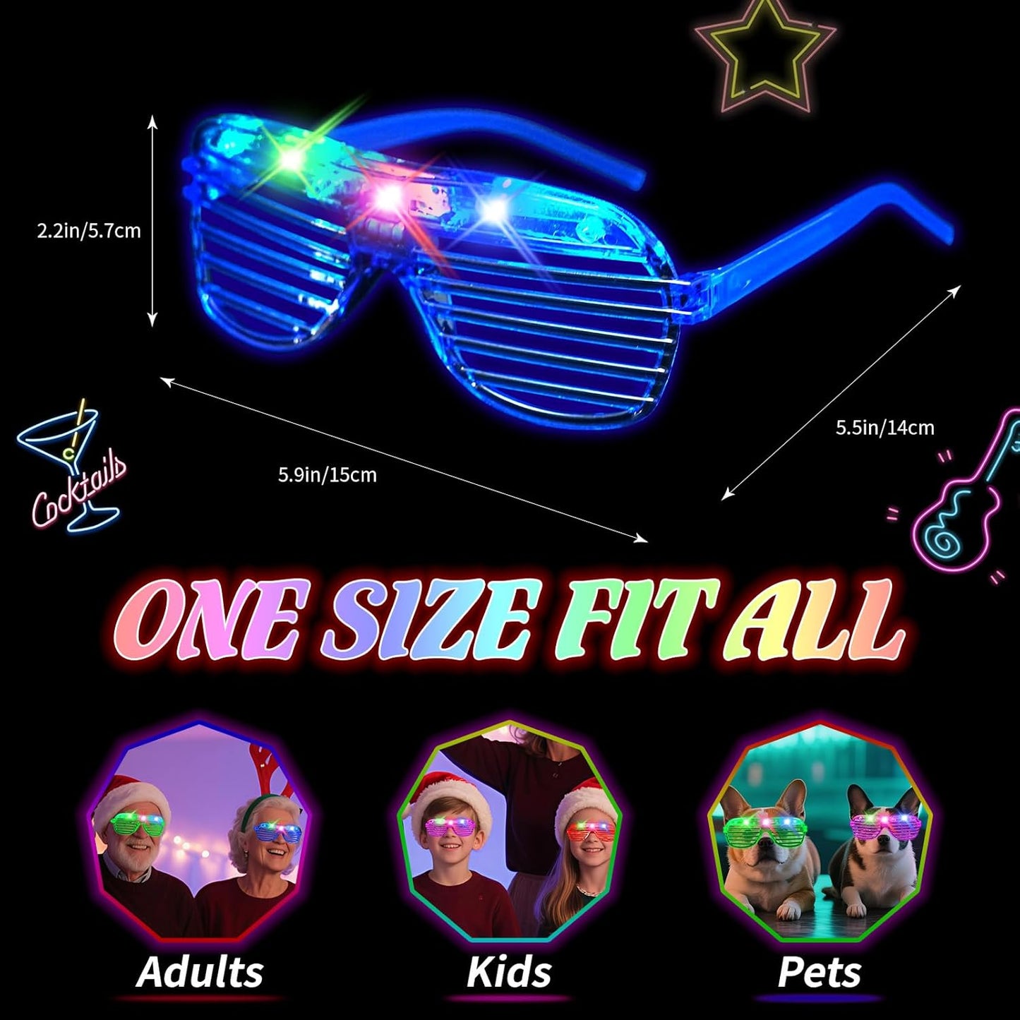 108 PCs LED Glasses,Light Up Glasses,Glow Glasses Glow In The Dark Party Supplies Suitable For Kids/Adults, 3 Light up Modes, 5 Neon Colors Rave Party,Wedding, Birthday, Concert, New Year, Carnival