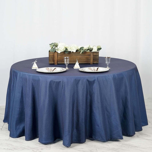 Efavormart 120" Dark Blue Faux Denim Polyester Round Tablecloth for Wedding Party Banquet Restaurant