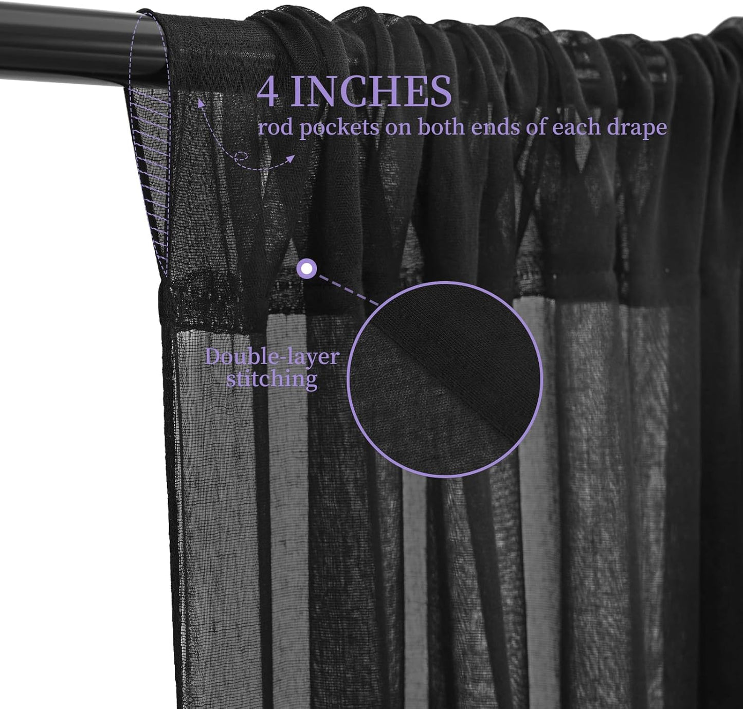 6 Panels Black Ceiling Drapes for Wedding, 5ftx30ft Ceiling Drapes Cheesecloth Sheer Fabric Curtain Wedding Arch Draping Fabric Romantic Ceilings Decorations for Weddings Party Ceremony Stage