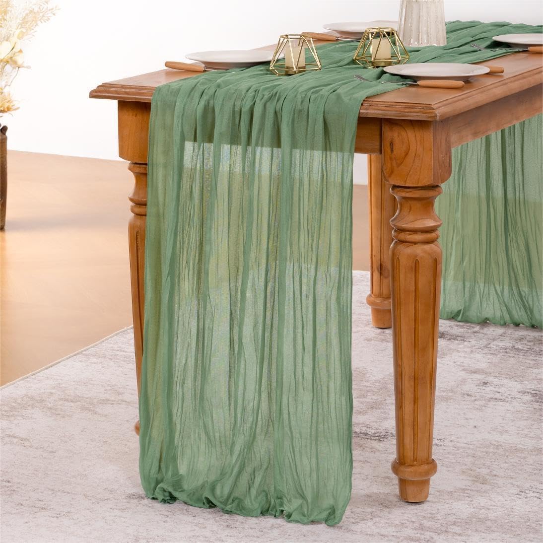 MLMW Sage Green Table Runner Cheesecloth Boho Gauze Rustic Cheese Cloth Table Runner 160 inch Sheer 13.3ft for Wedding Party Baby Bridal Shower Birthday