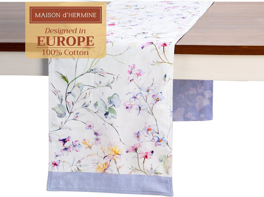 Maison d' Hermine Table Runner 100% Cotton Double Layer Table Runners 108 inches Long Decorative for Home Kitchen Dining Party Wedding Bridal Shower Spring Summer (Summer Floral, 14.50" x 108")