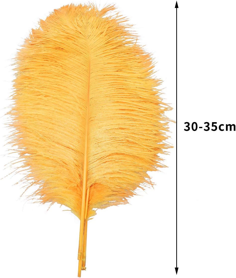 12pcs Natural Luxury Gold Ostrich Feathers 12-14inch (30-35cm) for Wedding Party Centerpieces，Flower Arrangement and Home Decoration.
