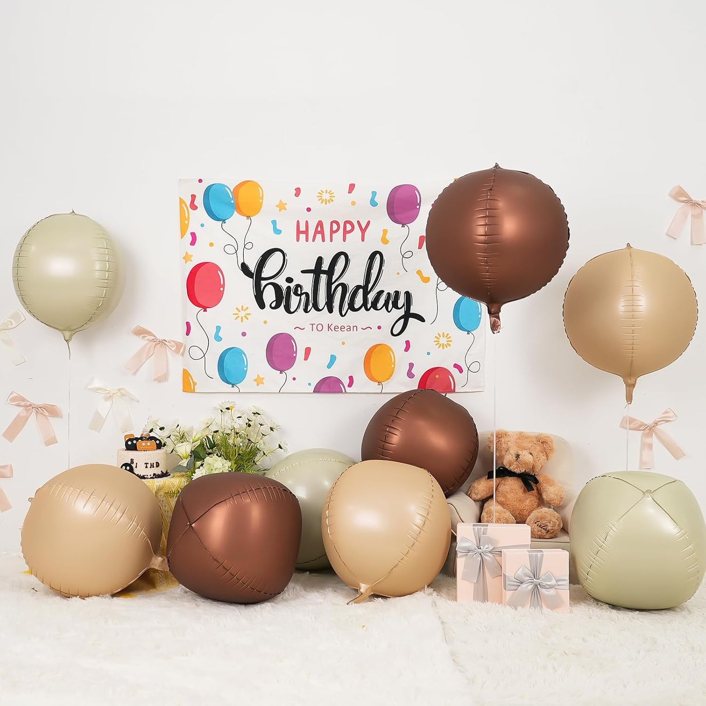 6Pcs Nude Cream Beige Round Foil Balloons, 22inch 4D Apricot Brown Tan Large Ball Balloons, for Boho Birthday Wedding Baby Shower Party Backdrop Decorations
