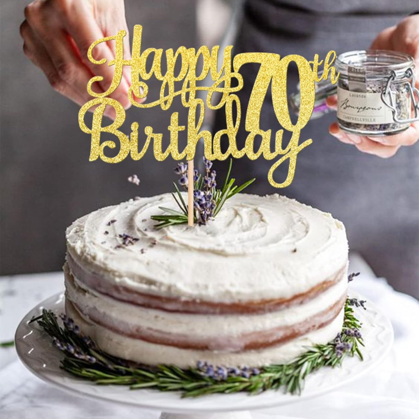 1 PCS Happy 70th Birthday Cake Topper Gold Glitter Cheers to 70 Years Birthday Cake Pick Seventy 70 Fabulous Cake Decoration for Happy 70th Birthday Anniversary Party Decorations Supplies