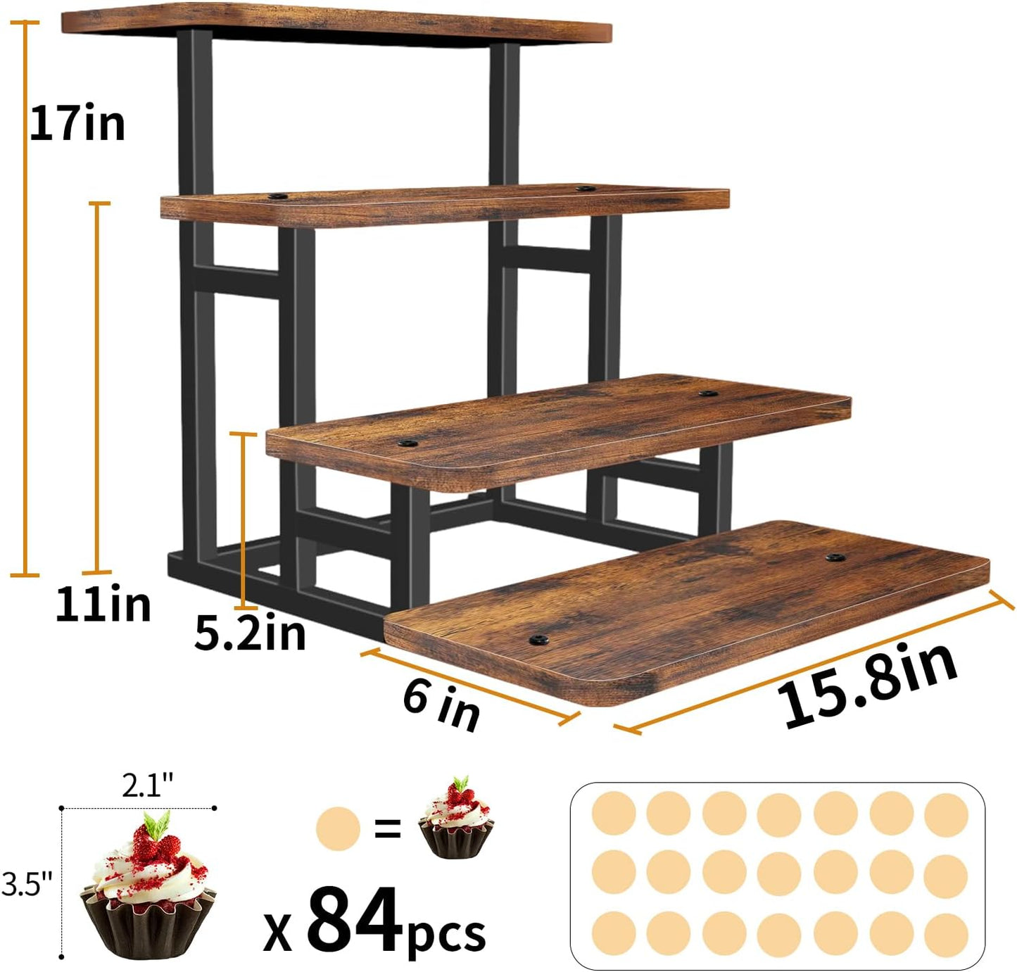 Cupcake Stand for 50 Cupcakes, 4 Tier Wooden Risers Display Stands Stepped Dessert Table Display Set with Metal Frame Tiered Tray Stand Serving Trays for Party Farmers Market Display