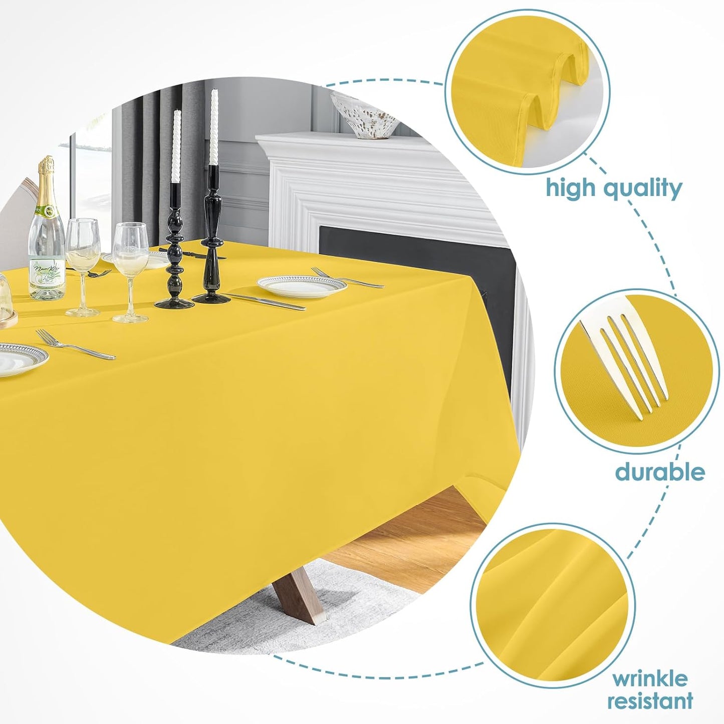 VidaFete Tablecloth 2 Pack 90 * 156inch Rectangle Table Cloth Polyester, Stain Wrinkle Resistant Polyester Dining Table Cover for Kitchen Dinning Party Wedding Rectangular Buffet Decoration(Yellow)