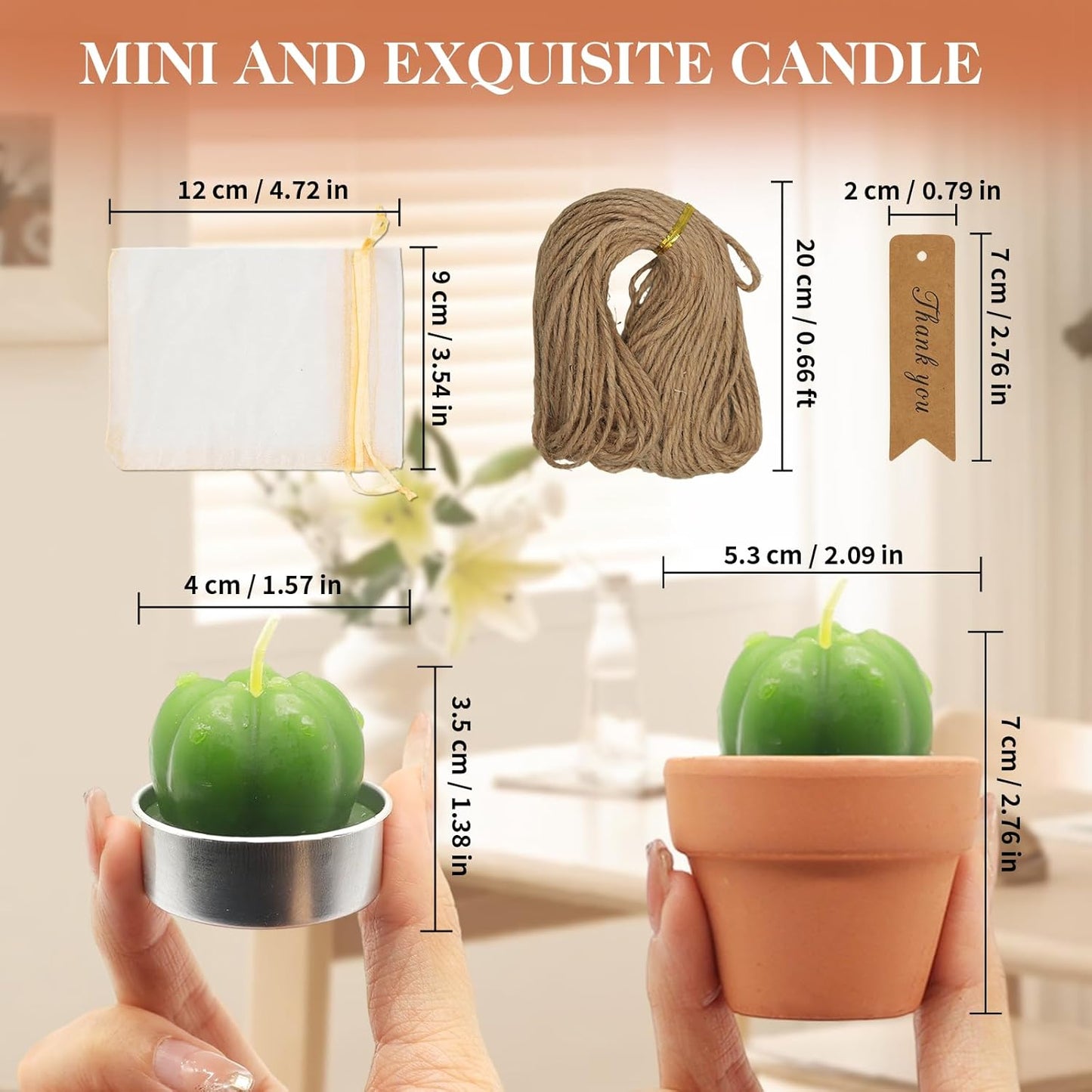 AZEAM 48 Pcs Succulent Candles Party Favors, Bulk Cactus Table Decor with Mini Terracotta Holders, Tiny Handmade Plant Tealights Candle Decoration for Baby Shower Bridal Game Wedding Home Birthday