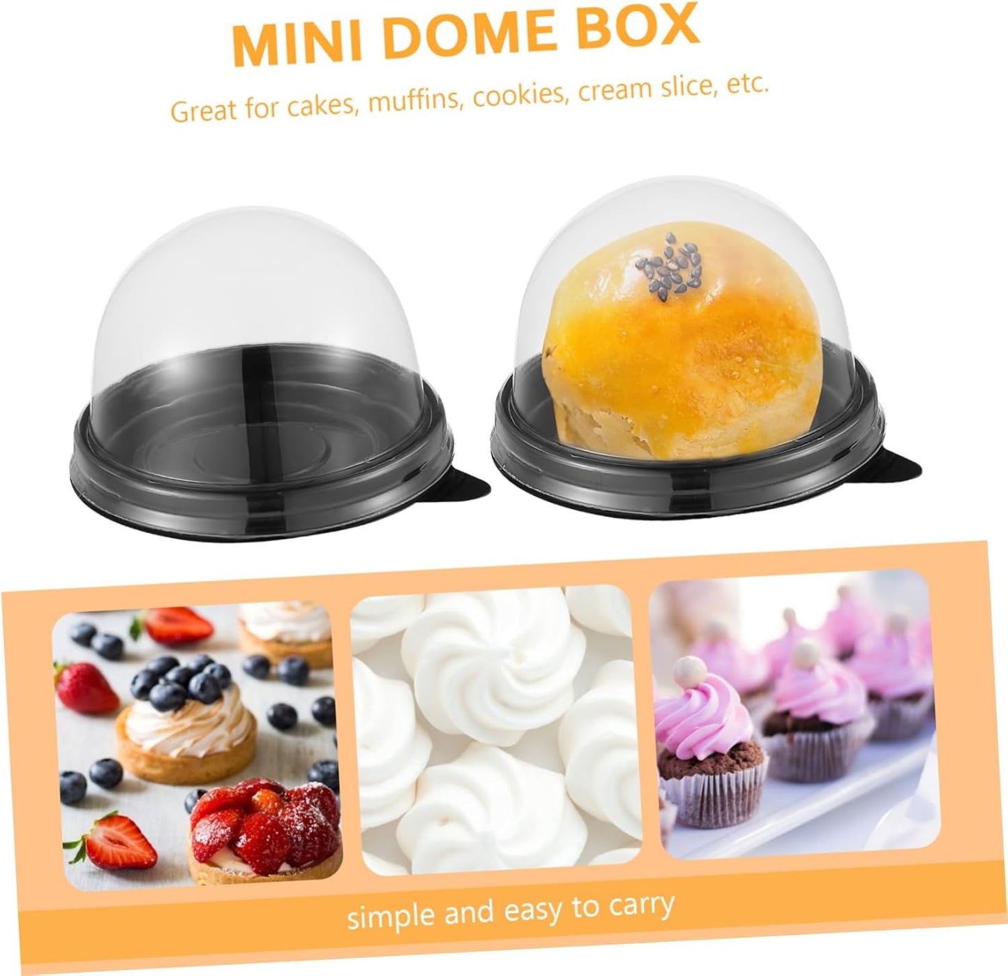 NUOBESTY Individual Cupcake Boxes 100pcs Round Plastic Transparent Dome Cupcake Boxes Egg-Yolk Puff Food Container Single Dome Boxes Baking Packing Box - Black
