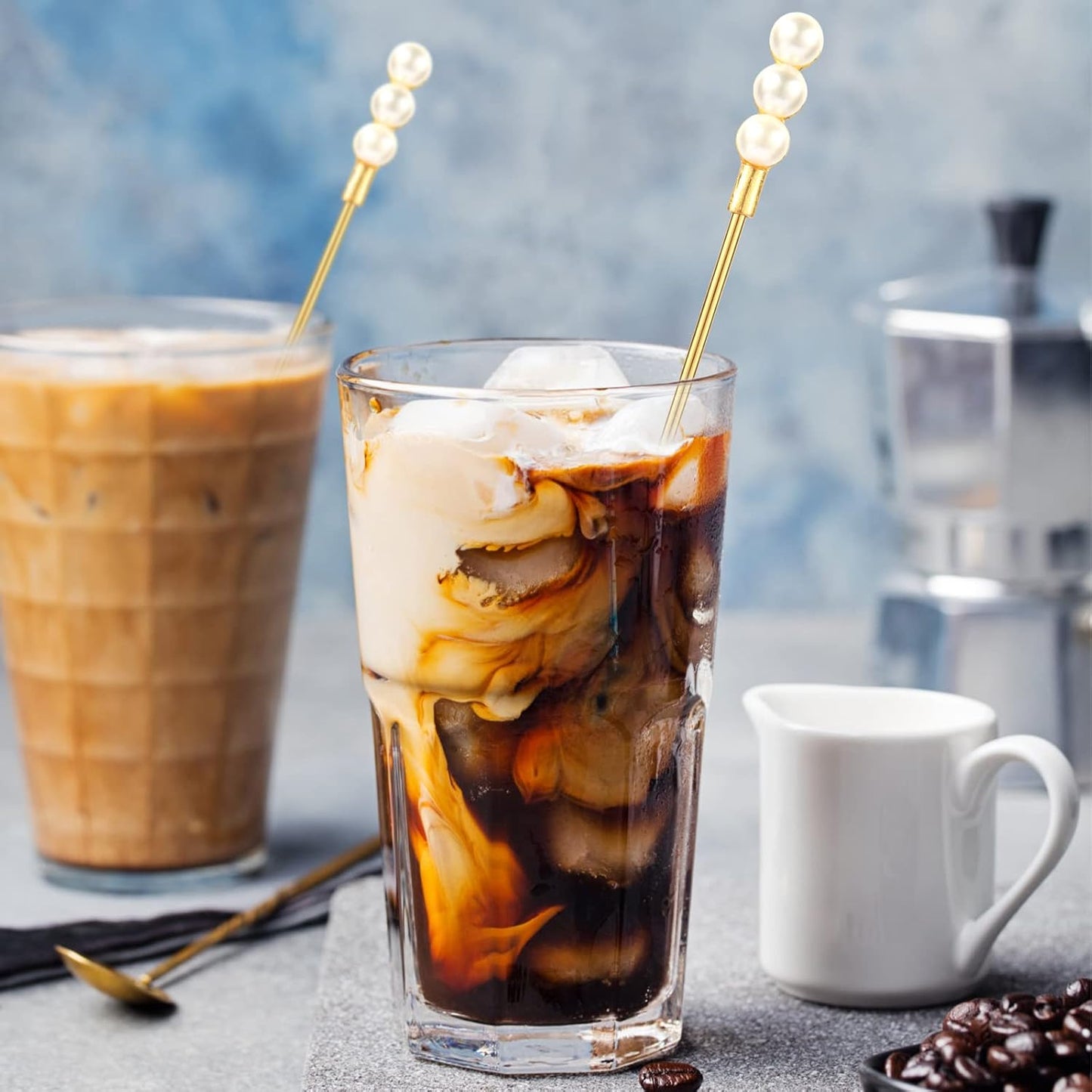 Exquisite Gold Pearl Stainless Steel Coffee Beverage Stirrers Stir Cocktail Drink Swizzle Stick for Wendding Party Value Pack, Hostess Gifts Set of 4, 7.5 Inches Long