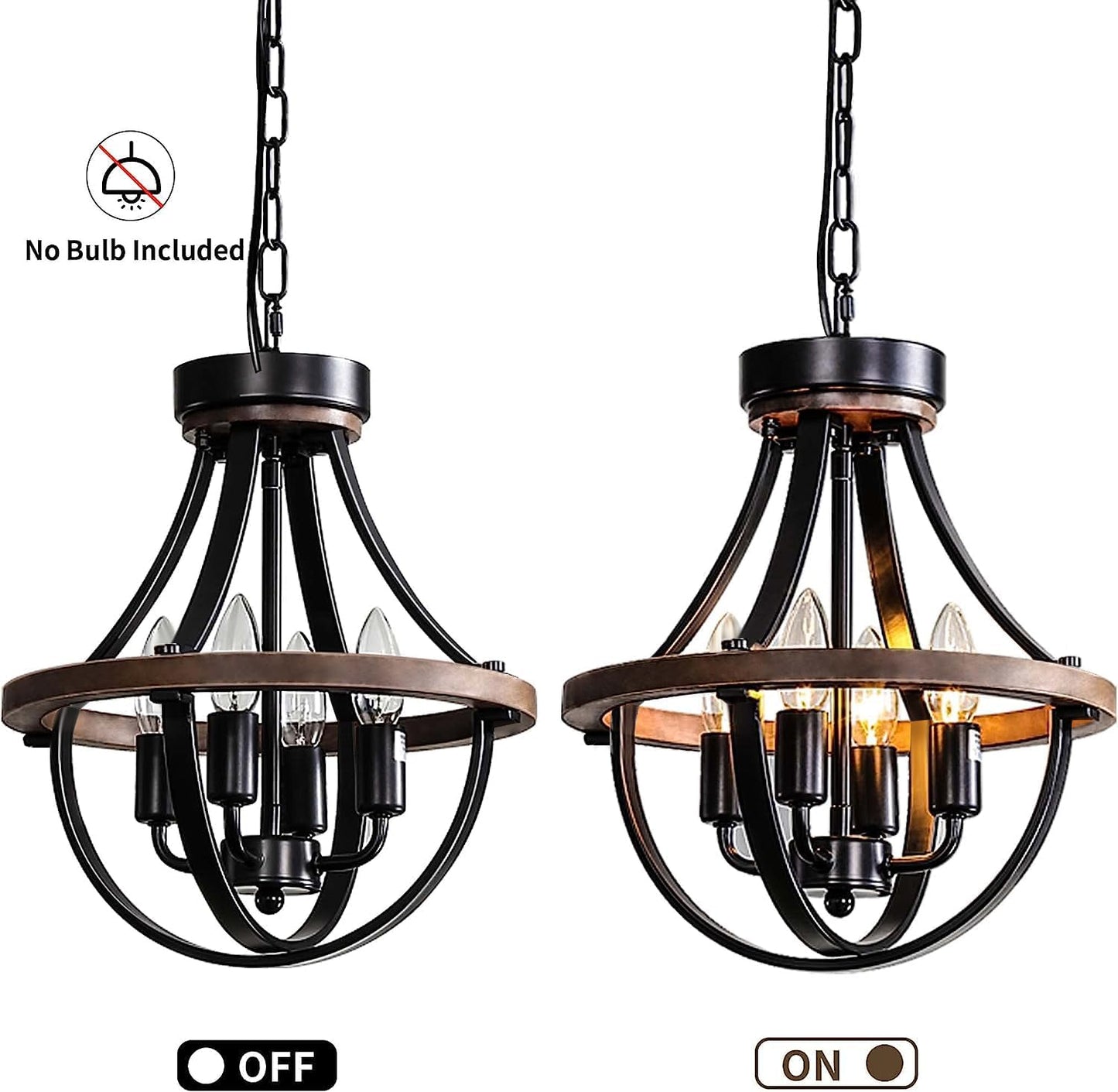 Farmhouse Chandelier, Modern Hanging Pendant Lighting, 4-Light Rustic Ceiling Light Fixture, Vintage Chandelier for Hallway Foyer Dining Room Entryway Kitchen Island Bedroom
