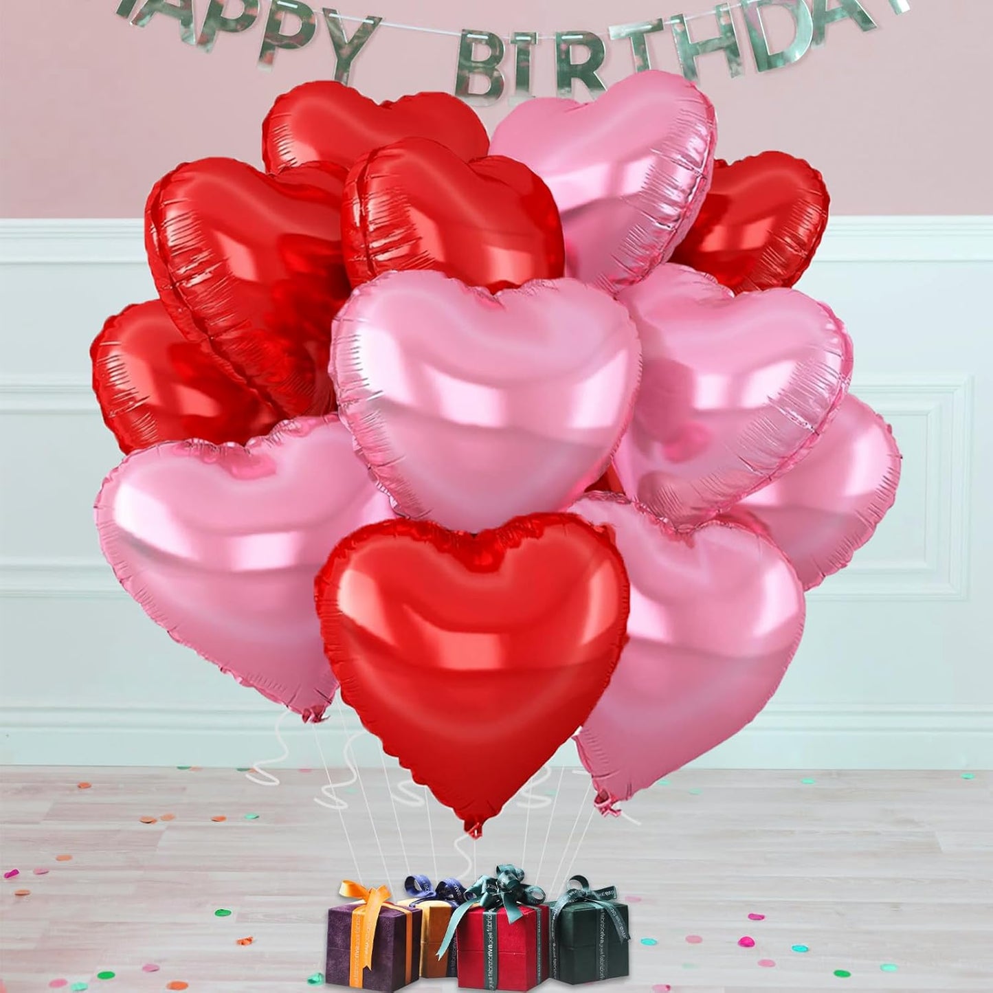 18inch Pink Heart Balloons,6Pcs Bright Pink Heart Shaped Foil Balloons & 6Pcs Red Helium Mylar Balloon for Anniversary Wedding Engagement Birthday Party Baby Shower Decorations(12Pcs)