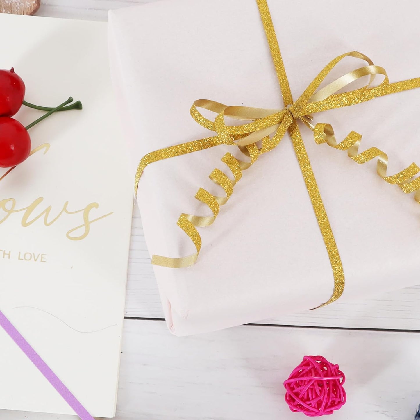 BEISHIDA Gold Glitter Ribbon - 500 Yards Curling Crimped, Shiny for Gift Wrapping, Birthday Party, Festival, Art Craft, Florist Flowers Decoration