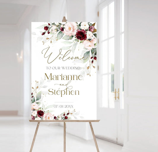 Personalized Wedding Welcome Sign, Flowers Wedding Welcome Sign, Wedding Welcome Sign, Custom Wedding Sign, Welcome To Our Wedding Sign, Flowers Wedding Board, Wedding Decorations Signs # 5