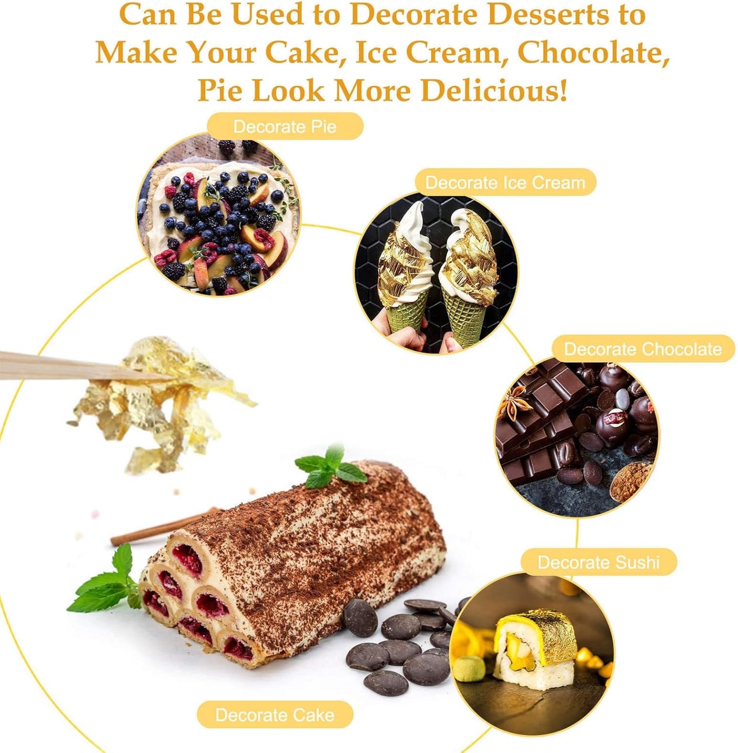 100 Sheets Gold Flakes With A Pair of Tweezers, Premium Gold Leaf 3.15×3.15 Inches Craft Art Decoration Perfect for Decorating Cakes Desserts Drinks Ice Cream Sushi