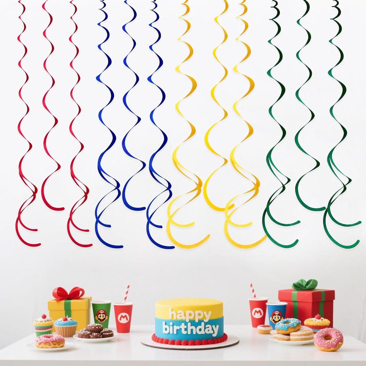 36 Pcs Super Mario Hanging Swirl Decorations Colorful Felt Swirl Streamer Spiral Ceiling Decorations Garland for Birthday Baby Shower Wedding Carnival Circus Clown Fiesta Festival Party Supplies