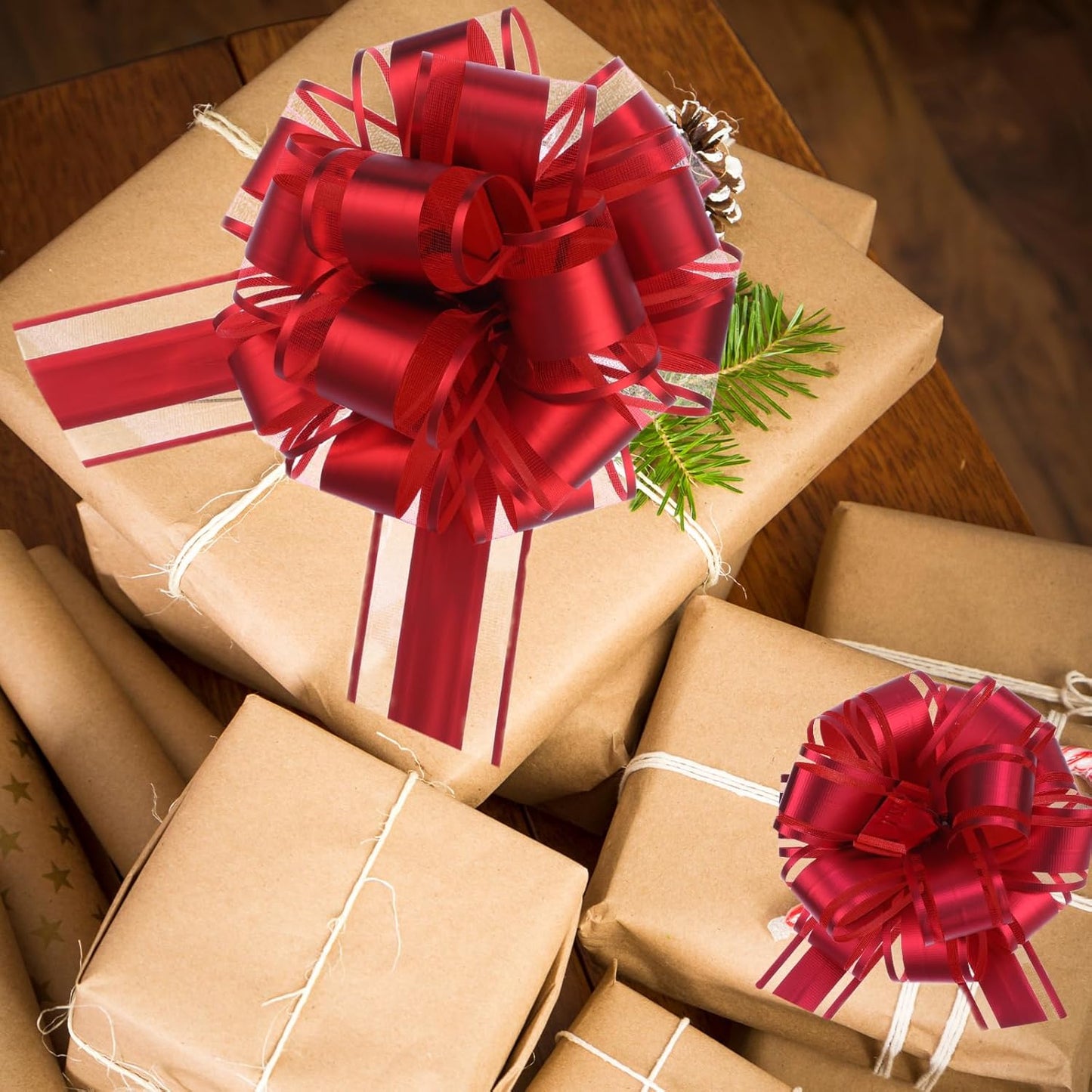 40 Pieces 6 Inches and 3 Inches Pull Bow Wrapping Pull Bow Ribbon Pull Bows for Wedding Baskets,Large Bows for Presents. (Red)