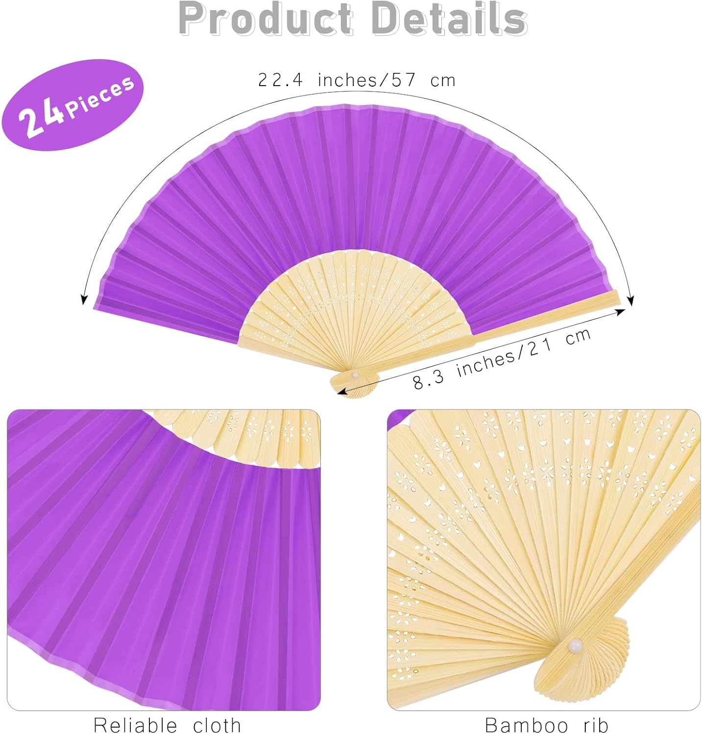 URATOT 24 Pieces Folding Fans Silk Bamboo Folding Fans Handheld Fans for Wedding, Party Decoration (Assorted Colors)