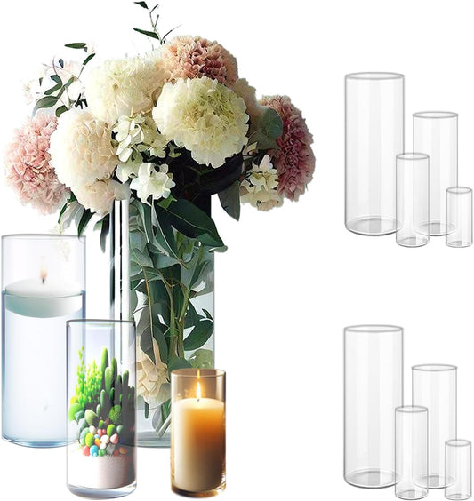 8 Clear Glass Cylinder Vases for Centerpieces - Different Sizes Floating Candle Vases Holder -4", 6", 8",10" Hight Perfect for Weddings and Events