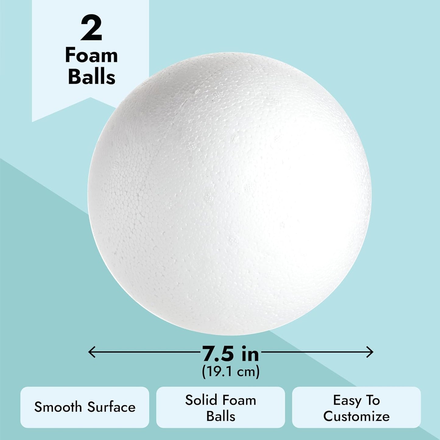 Juvale Sphere Craft Foam Balls - 7.5-Inch White Polystyrene Spheres - 2 Pack for DIY Projects, Floral Centerpieces & Home Decor