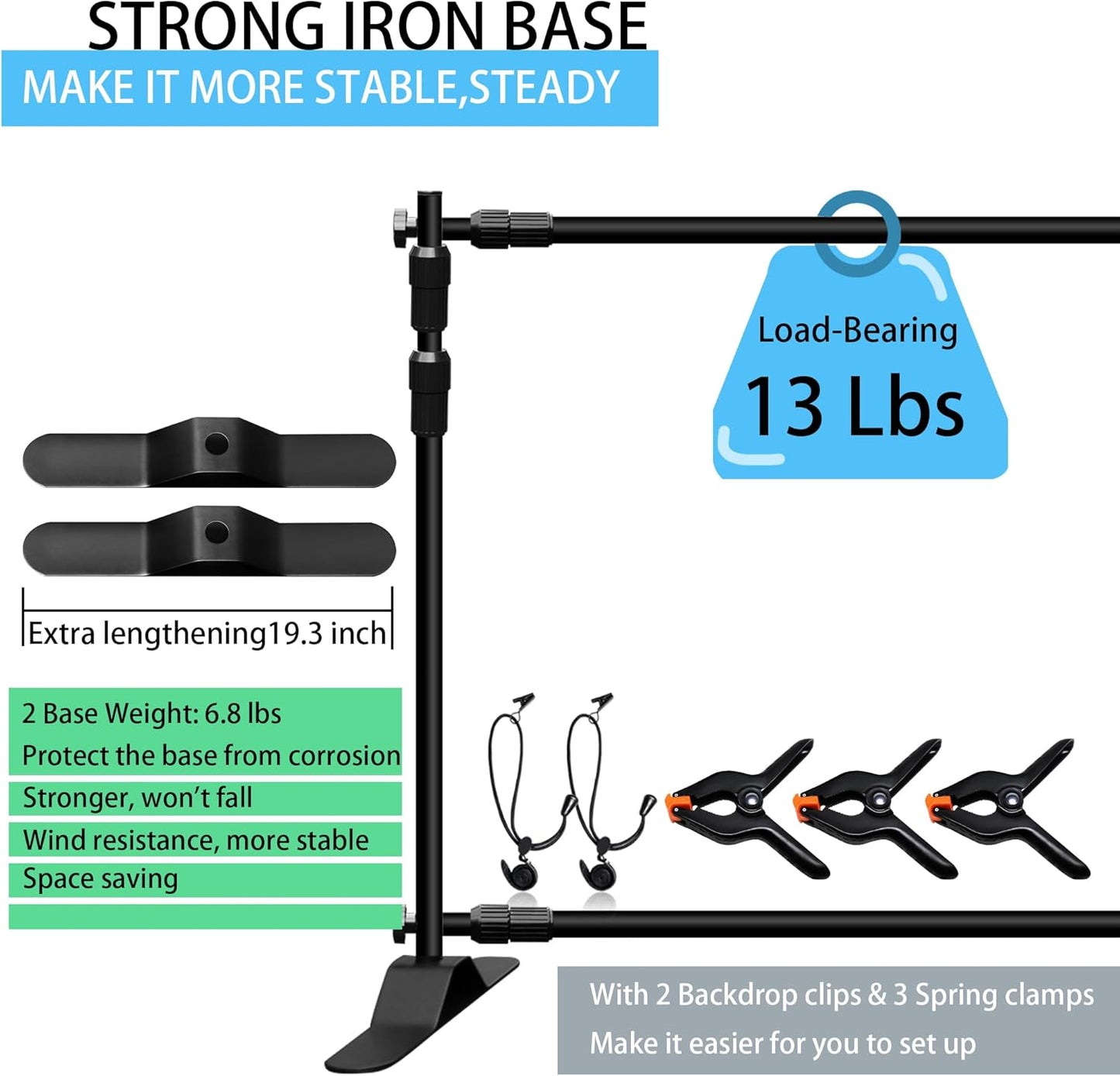 Photo Backdrop Banner Stand Kit, Heavy Duty 10 x 8 FT Adjustable Telescopic Tube Back Drop Display Stand, Step and Repeat Stand for Party Photography Trade Show Booth Background, with Clips