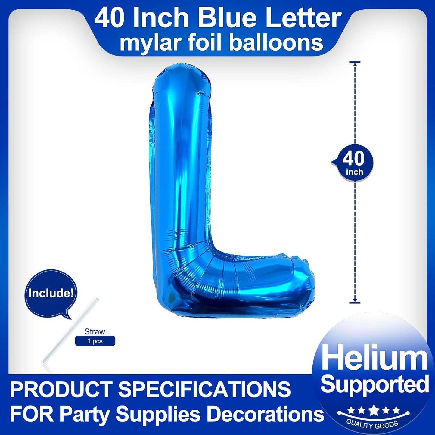 40 Inch Blue Letter L Balloons, DIY Phrase Foil Alphabet Letter L Balloons DIY Word L Banner for Birthday Anniversary Celebration Graduation Party Supplies Decoration