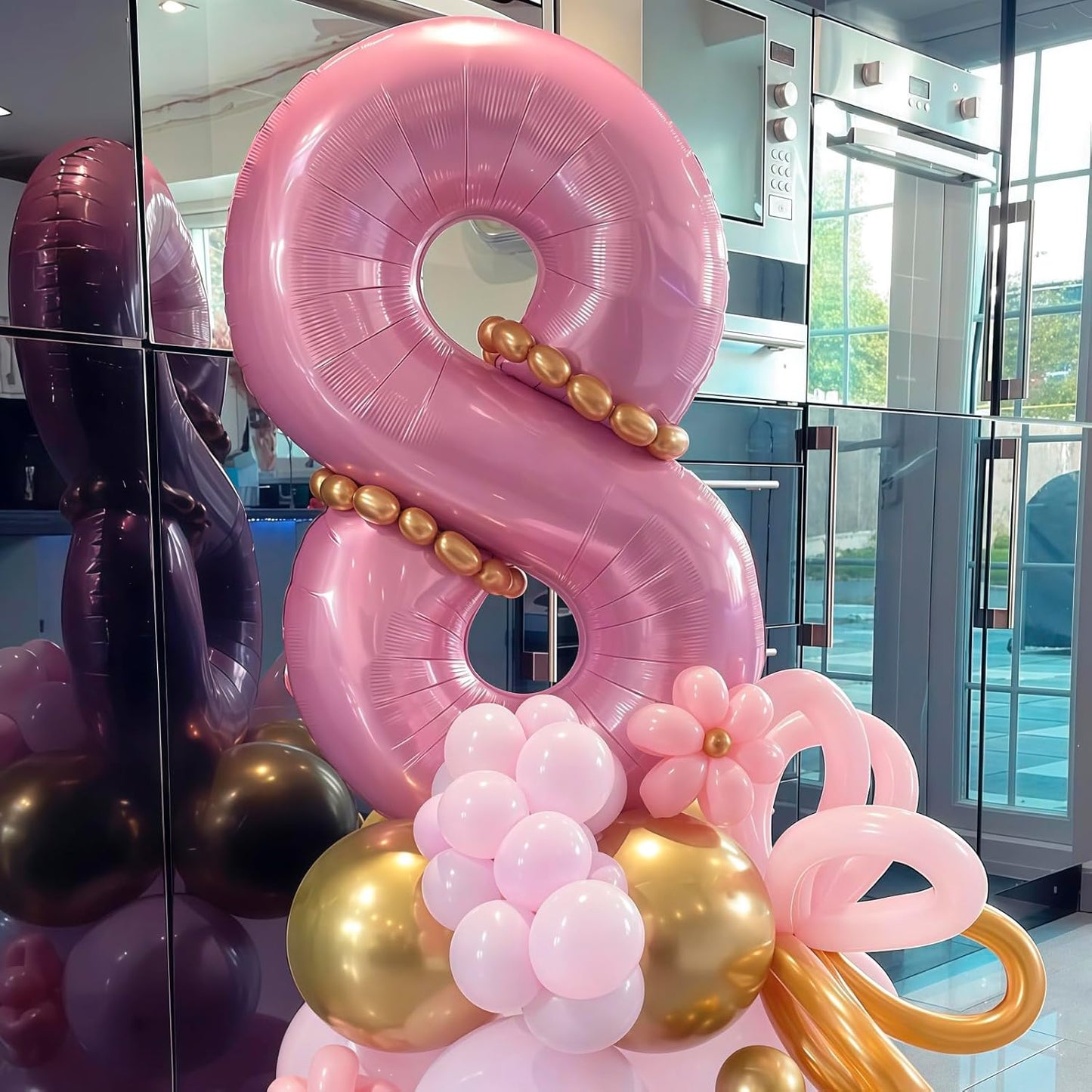 Pastel Pink 5 Balloon, Light Pink 5 Balloons Number,40 Inch Helium Foil Mylar Number 5 Balloon for Birthday Party