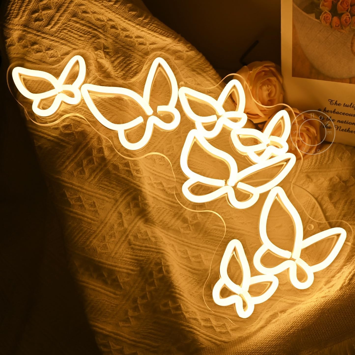 SYLHOME Butterfly Led Neon Light Sign Girls Kids Bedroom Girls Room Beauty Studio Living Room Wedding Birthday Party Light Up Sign 16.5" X 8.9" USB Warm White