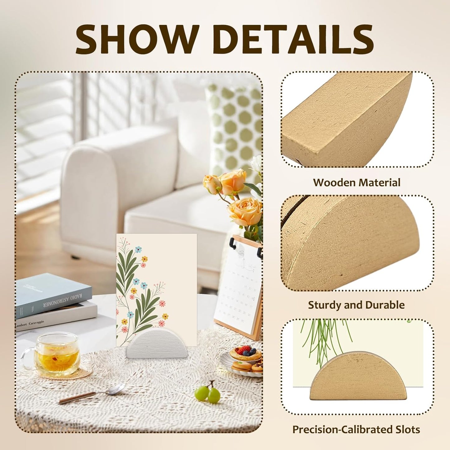 40 PCS Gold and White Table Number Stands, Wooden Table Number Holders, Place Card Holders, Half-Round Tables Numbers Stand for Wedding Party Office Tag Restaurant