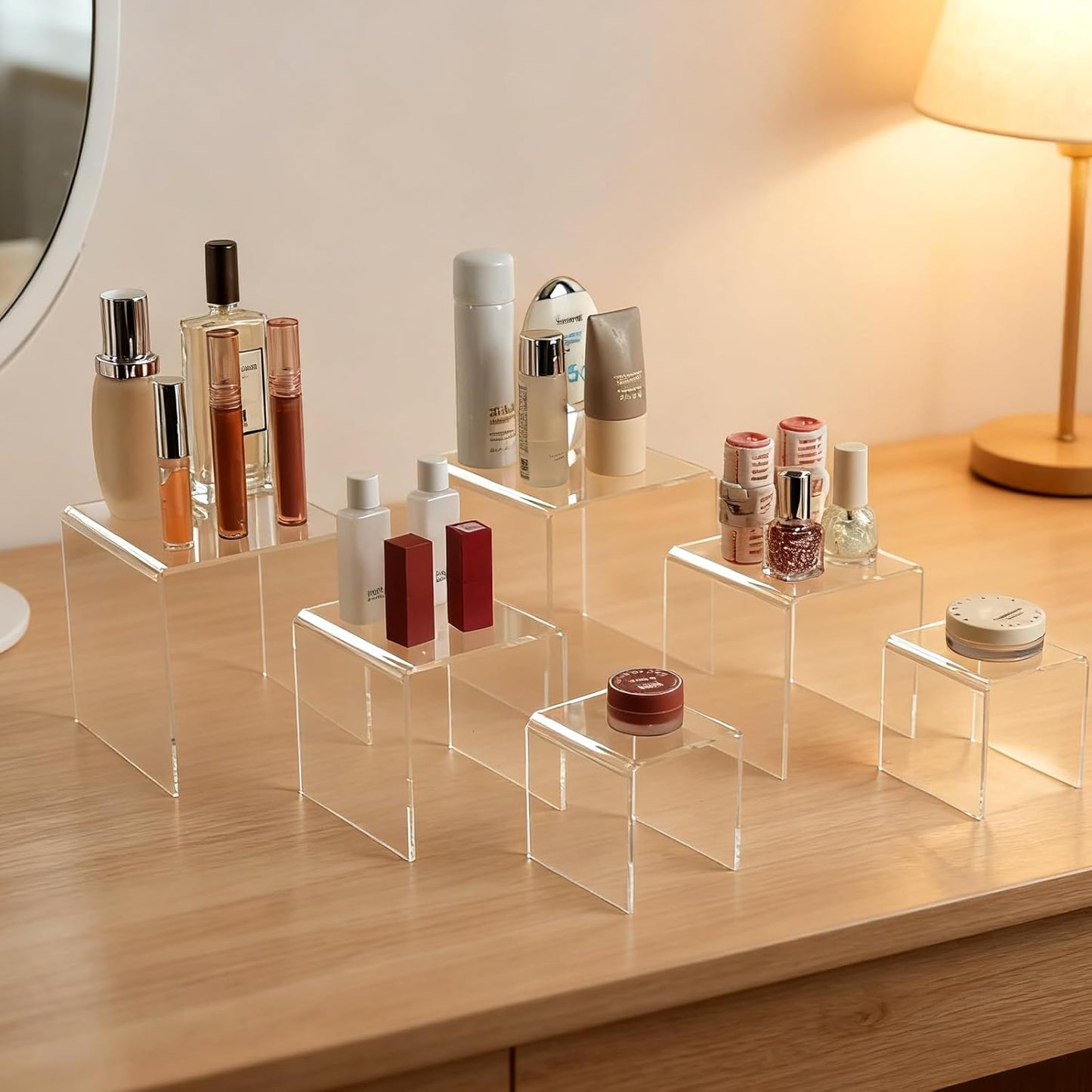 Fixwal 2 Set Acrylic Display Risers Cupcake Stands Clear Dessert Table Display Set, Display Shelf for Funko POP Figures-3"x4"x5"