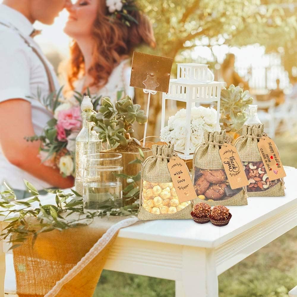 GIOIPC 20Pcs 6 x 9 Inch Linen Burlap Sheer Bags with Drawstring and Bonus Gift Tags for Wedding Birthday Bag,Craft Bags,Cosmetic Samples