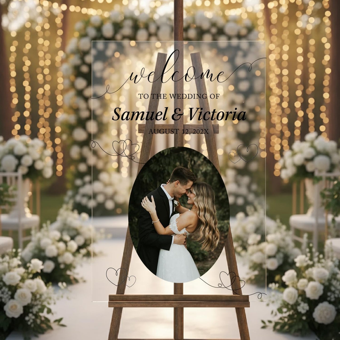 Personalized Wedding Photo Acrylic Welcome Sign – Custom Picture Board with Bride & Groom Names, Elegant Acrylic Wedding Reception Entrance or Ceremony Decoration, Indoor & Outdoor Keepsake Gift #9