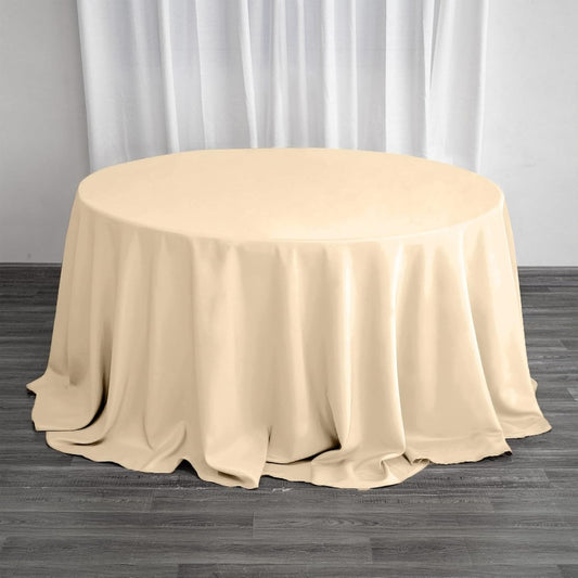 Efavormart Round Tablecloth, 132 Inch Stain & Wrinkle Resistant Washable Table Cloth, Decorative Polyester Fabric Table Cover for Banquet, Wedding, Dining- Beige