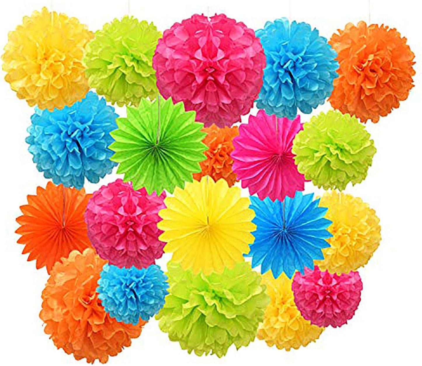 Paper Pom Poms Color Tissue Flowers Hanging Paper Fans Celebration Wedding Birthday Party Halloween Christmas Outdoor Decoration-Set of 20