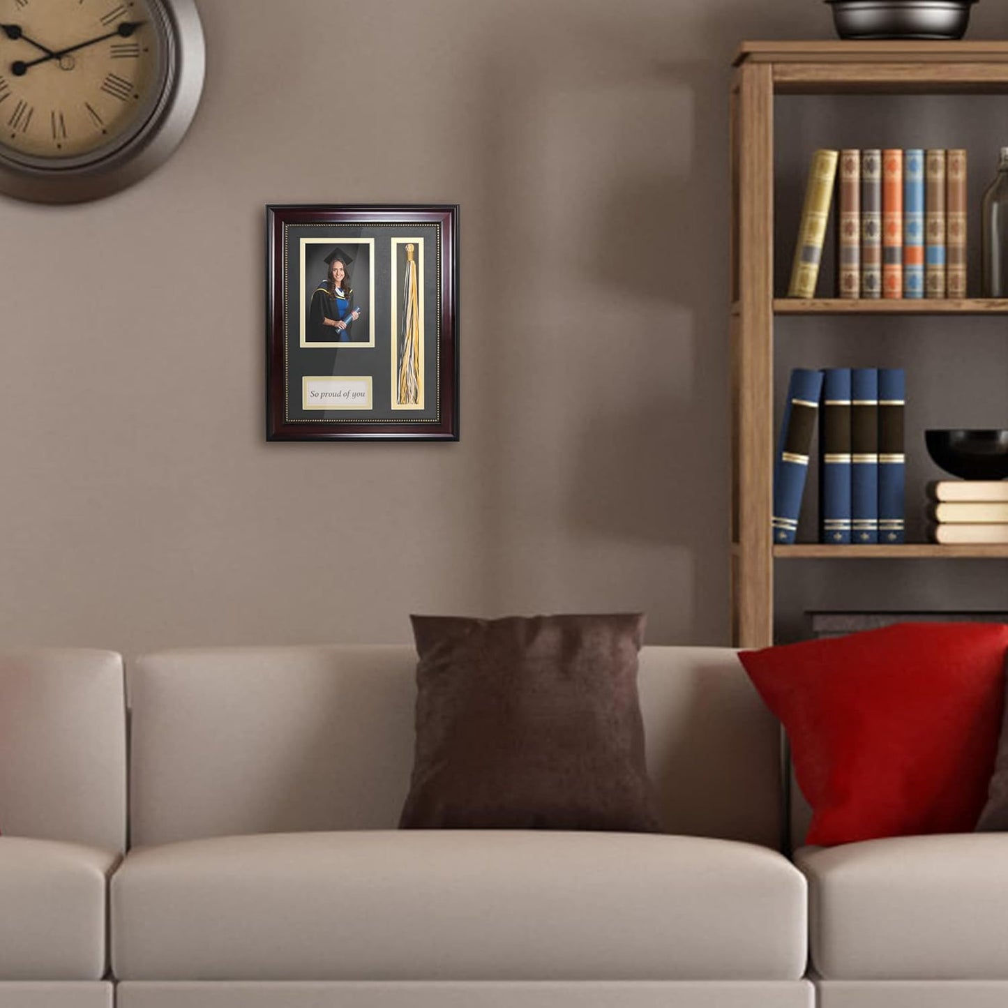 GraduationMall Graduation Photo Shadow Box Frame with Tassel Holder for 4x6 Pictures,Real Glass,Black over Gold Double Mat,Wall & Tabletop Design