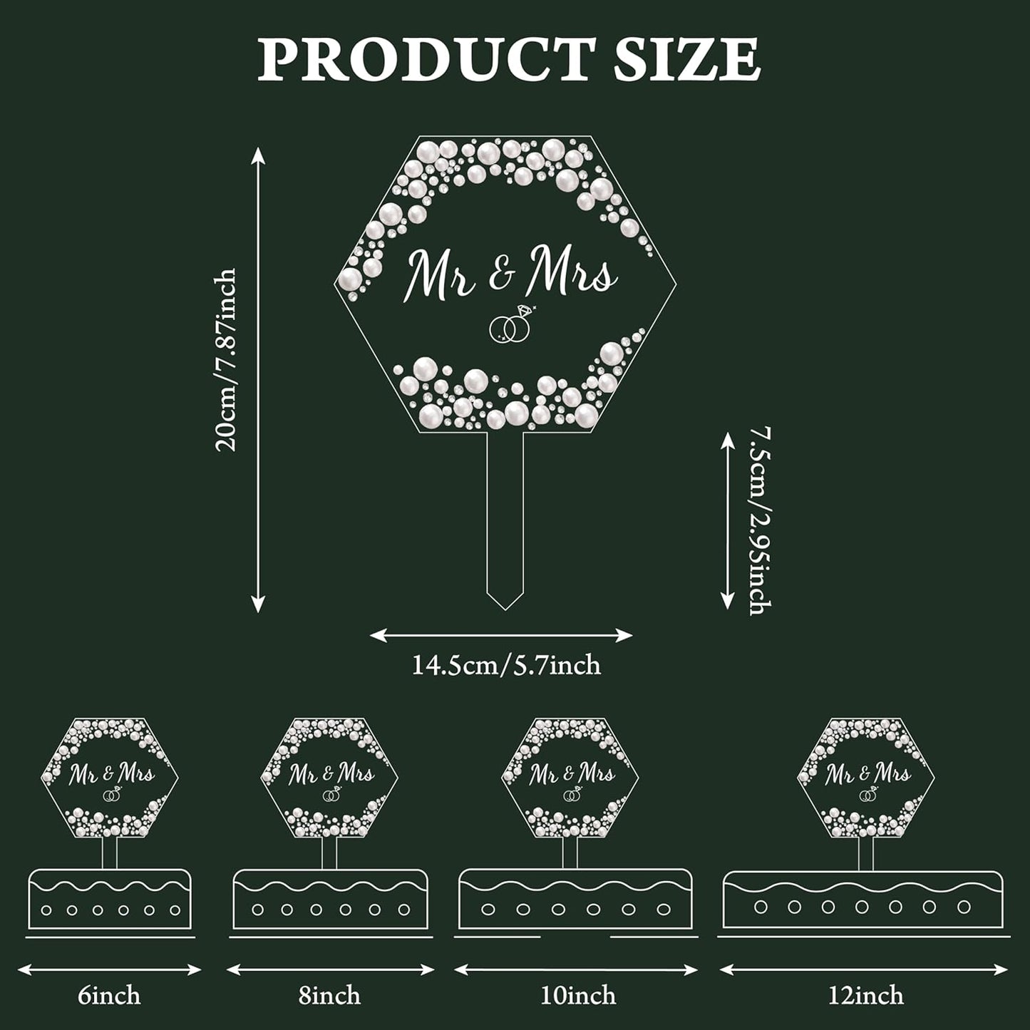 Coucoland Mr and Mrs Cake Topper - Hexagon Wedding Cake Decor with Rhinestones and Pearls for Engagement Bridal Anniversary